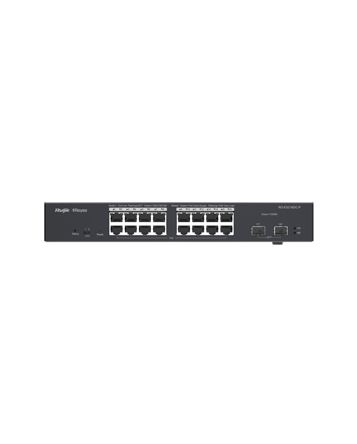 Ruijie RG-ES218GC-P 18-Port Gigabit Smart POE Switch, 16 RJ45 Ports (16 POE/POE+), 2 SFP Slots, 240W PoE power