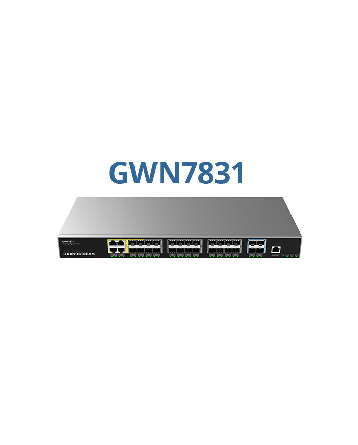 Grandstream GWN7831 L3 Switch 4× Gigabit RJ45 ports, 24× Gigabit SFP ports, and 4× 10 Gigabit SFP+ ports