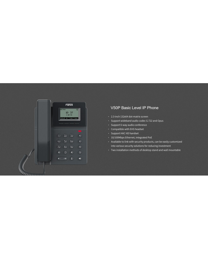 Fanvil V50P SIP Phone display 2.3" Enhanced HD Audio 2 SIP Account