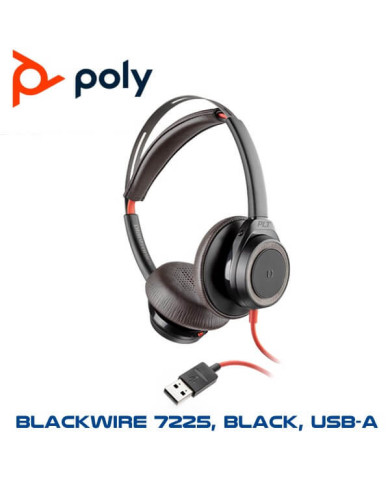 Poly Plantronics Blackwire 7225 Active Noise Cancelling Headset, USB-A (Black)
