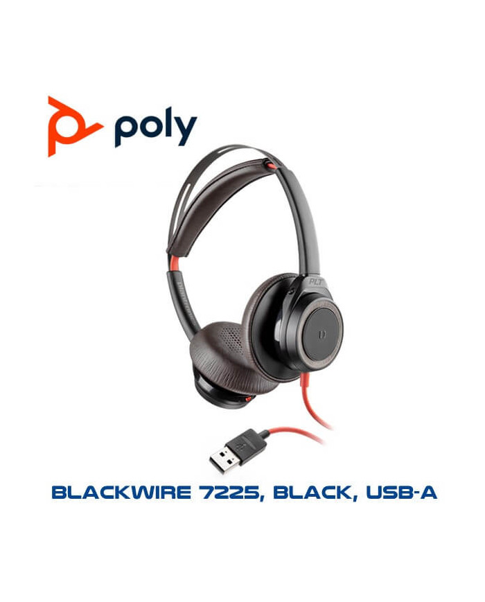 Poly Plantronics Blackwire 7225 Active Noise Cancelling Headset, USB-A (Black)