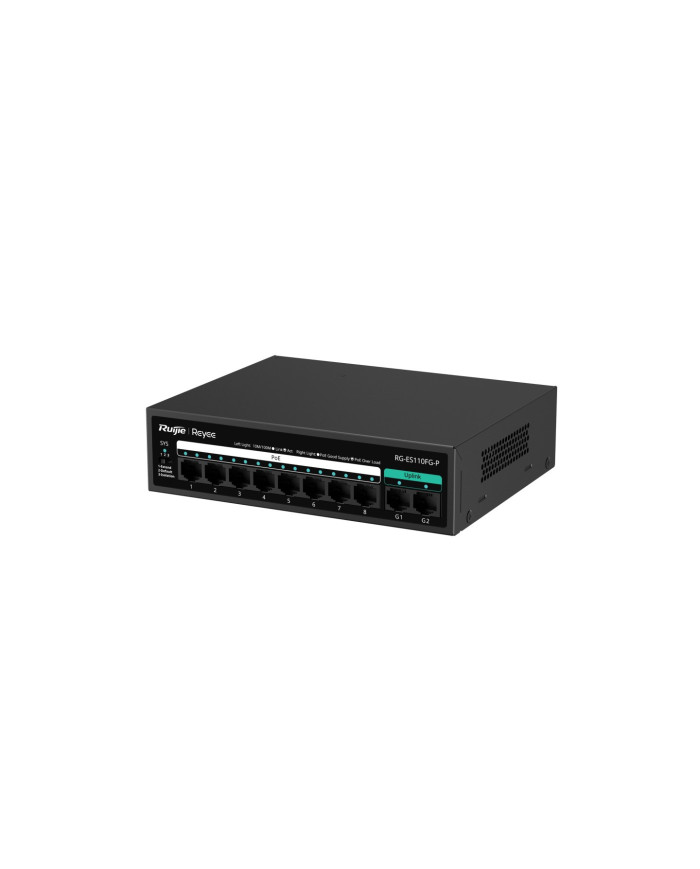 Ruijie RG-ES110FG-P, 8-Port 10/100 Mbps with 2-Port Gigabit Unmanaged PoE Switch