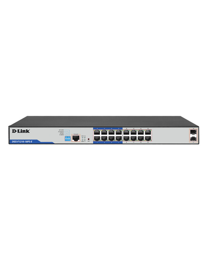 Dlink DGS-F1210-18PS-E 18-Port Gigabit Smart Managed PoE+ Switch with 16 PoE+ Ports (8 Long Reach 250m)