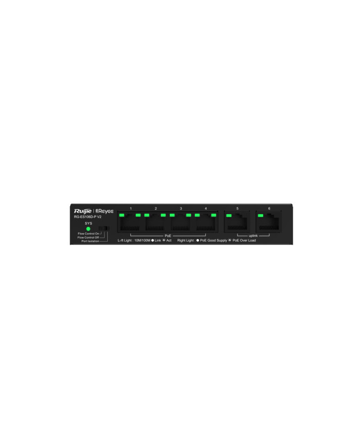 Ruijie RG-ES106D-P, 6-Port 10/100 Mbps Unmanaged PoE Switch